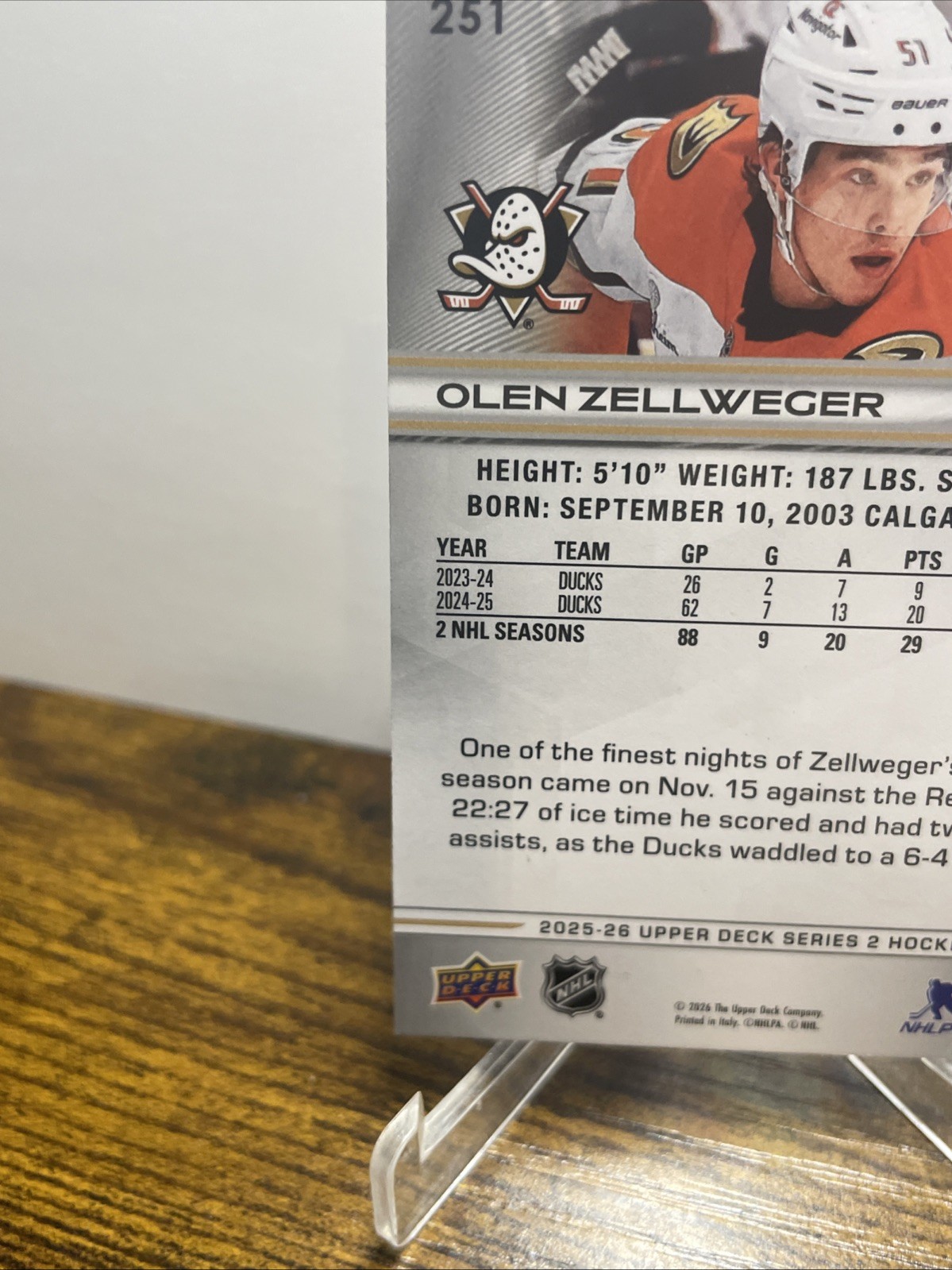 2025-26 Upper Deck Series 2 – Olen Zellweger #251 ANAHEIM DUCKS