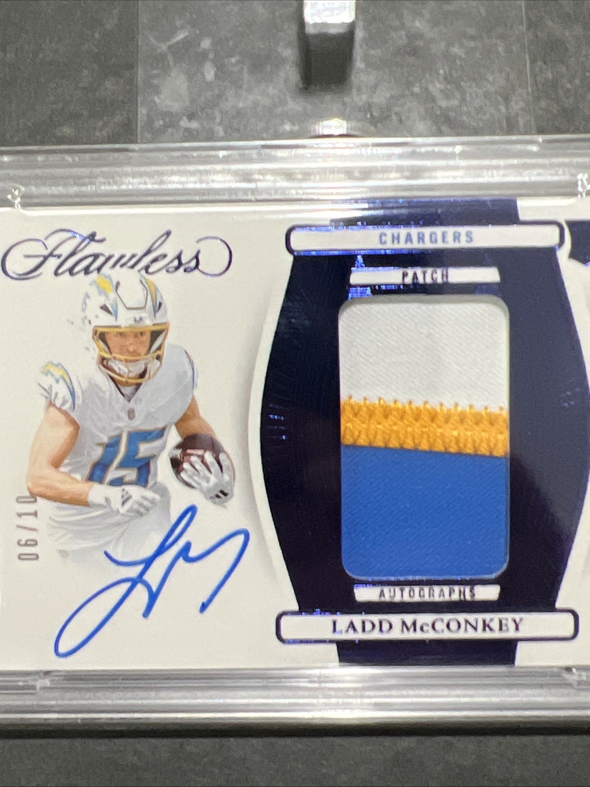 2024 Panini Flawless – Rookie Tri-Patch 6/10 Autographs Ladd McConkey Chargers