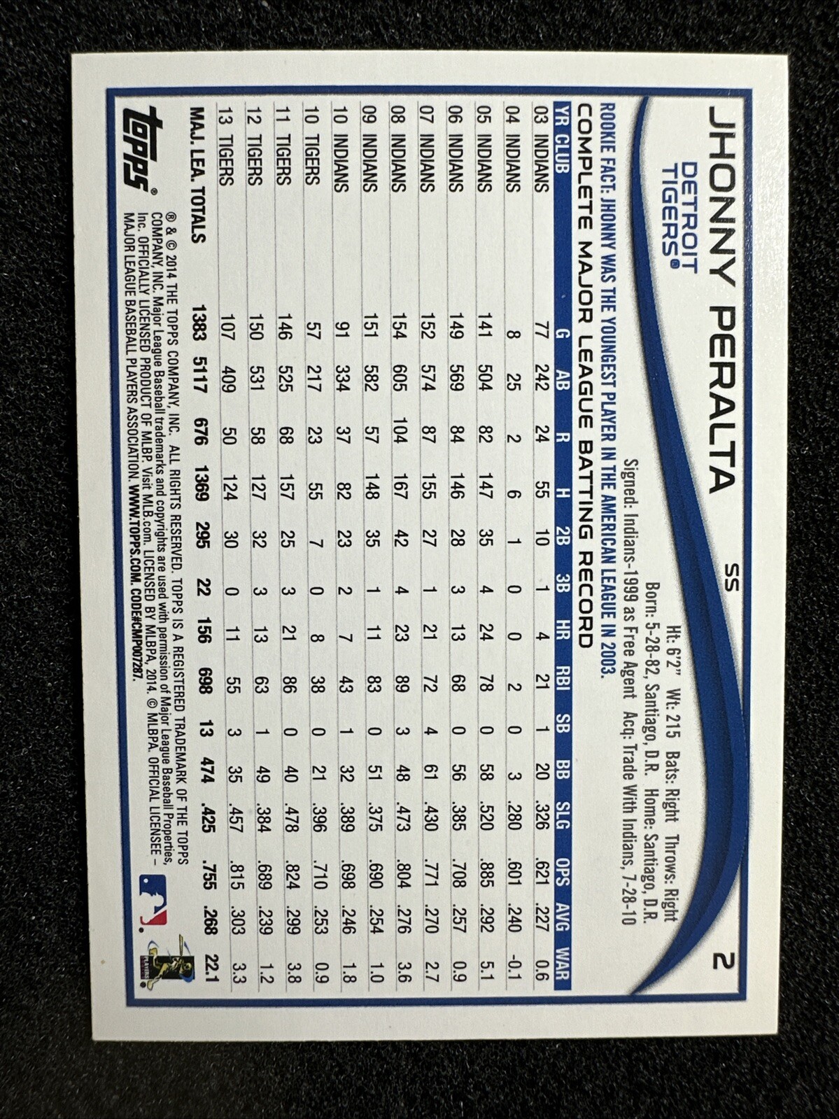 JHONNY PERALTA #2 2014 Topps Baseball QTY Detroit Tigers