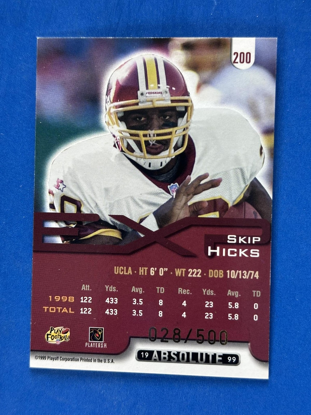 1999 Absolute EXP Tools of the Trade #200 Skip Hicks Redskins #/500