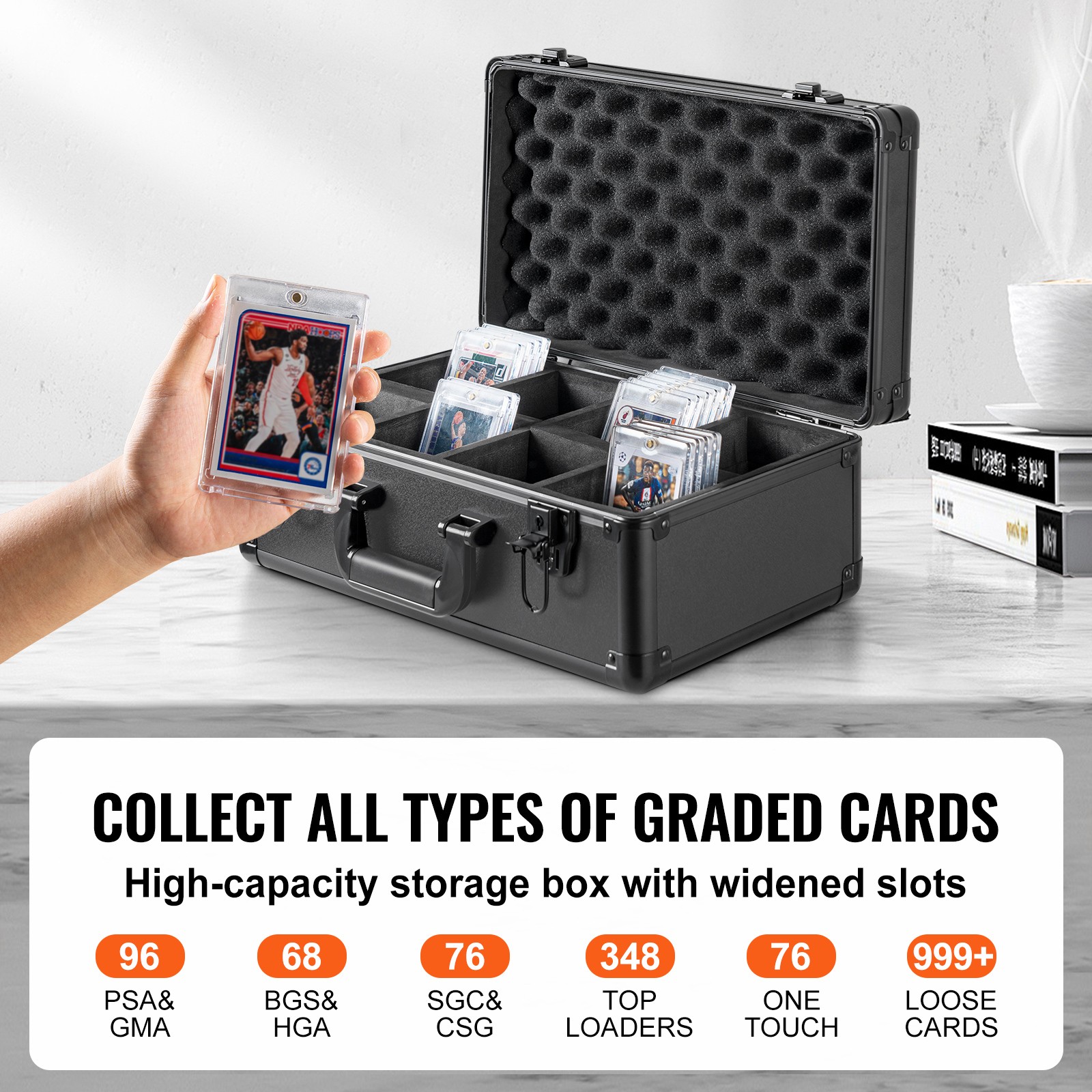 VEVOR 96 PSA Graded Card Storage Box 4 Slots Sports Card Holder Case Key Lock