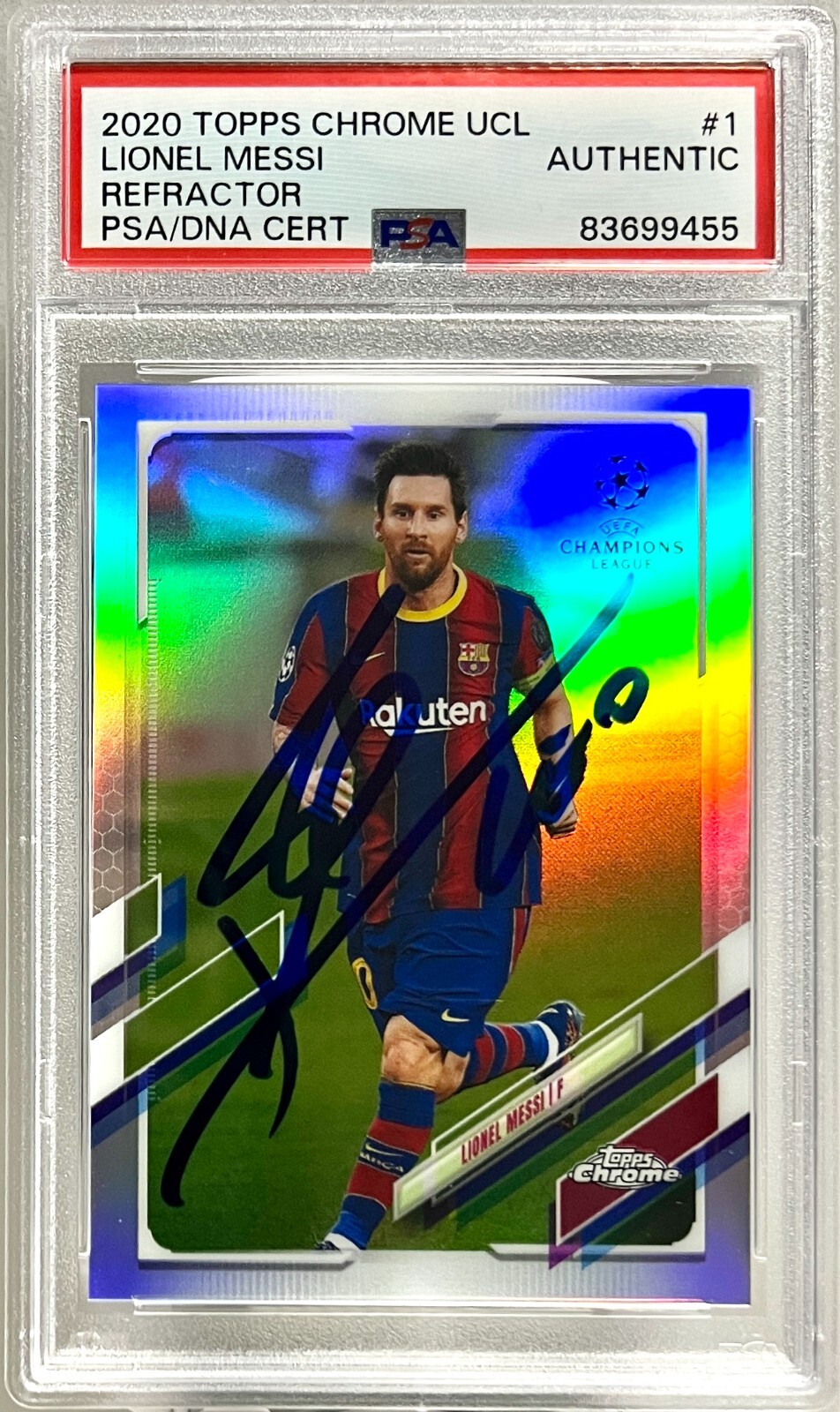 2020 Topps Chrome Refractor UCL Signed Lionel Messi FC Barcelona #1 PSA/DNA