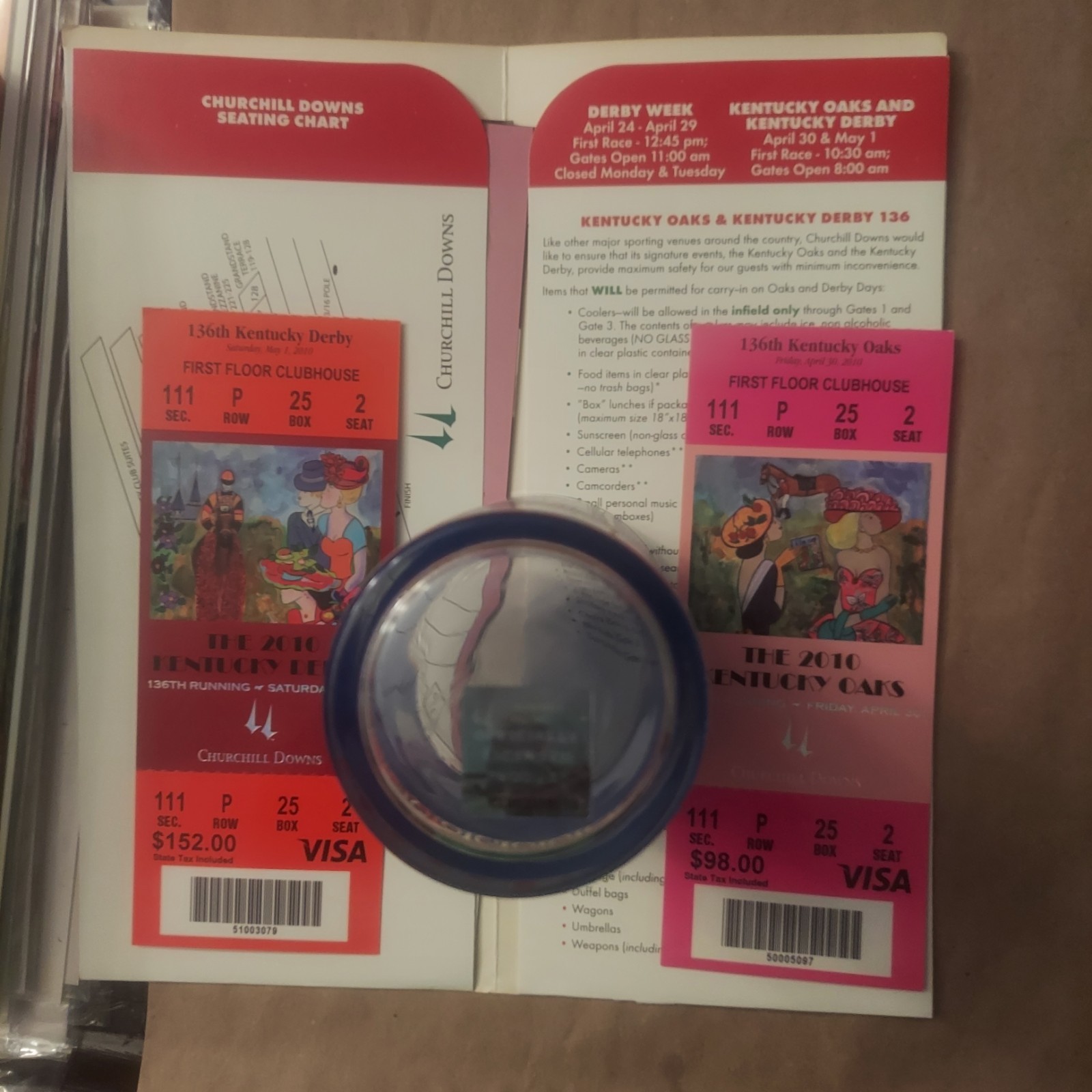 Churchill Downs Kentucky Derby 136 2010 Set Of 8 Mint Julep Glasses+ Tickets Pkg