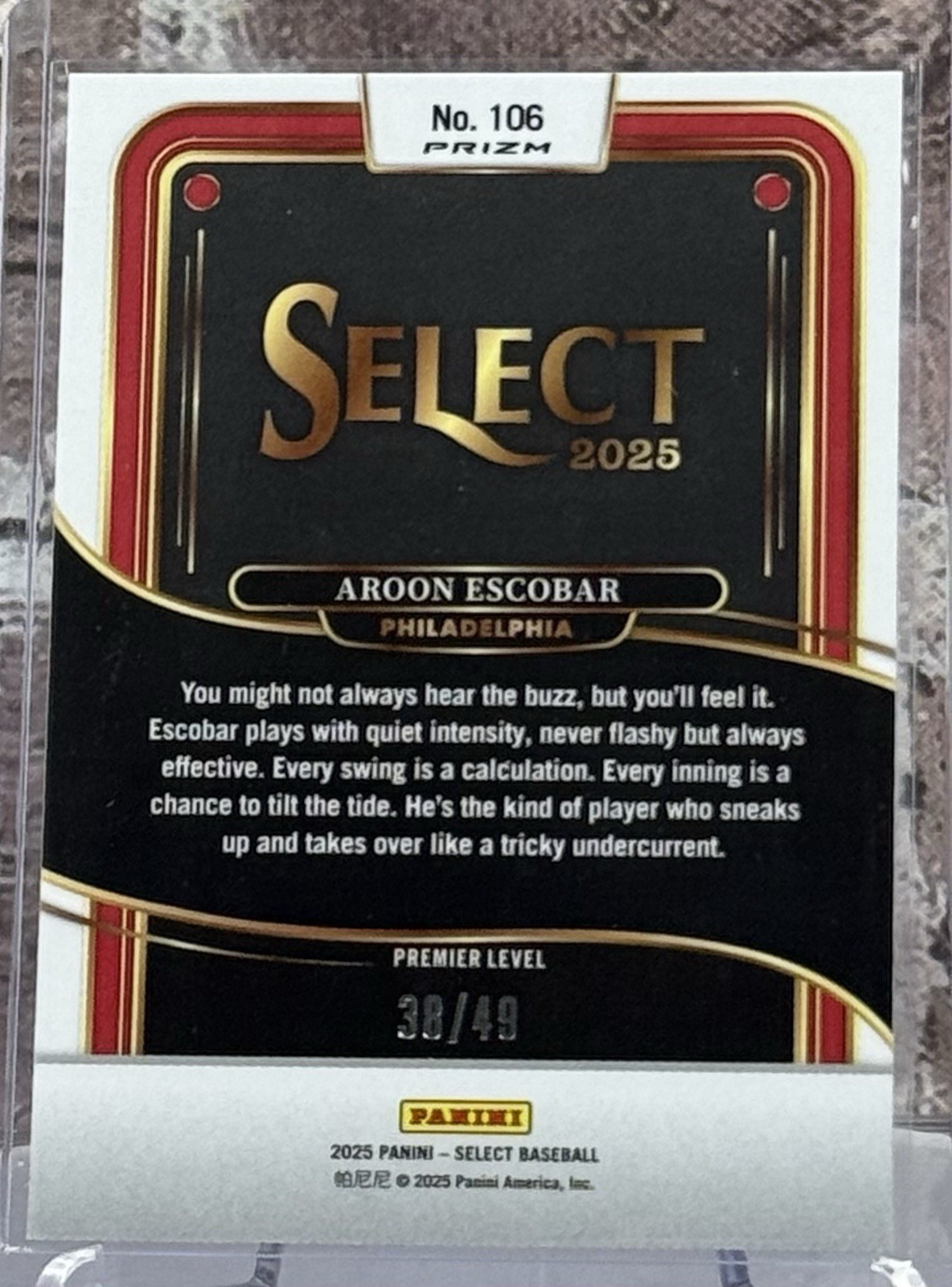 2025 Panini Select Aroon Escobar #106 Orange Prizm /49 (RC) Premiere Level