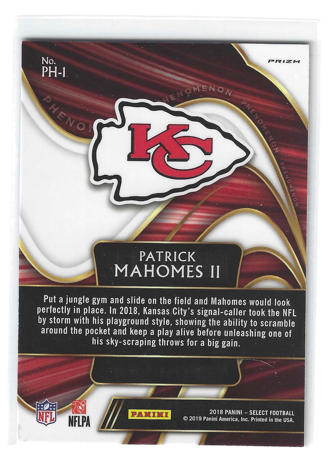 2018 Select – Patrick Mahomes II #PH-1 Silver Prizm Phenomenon