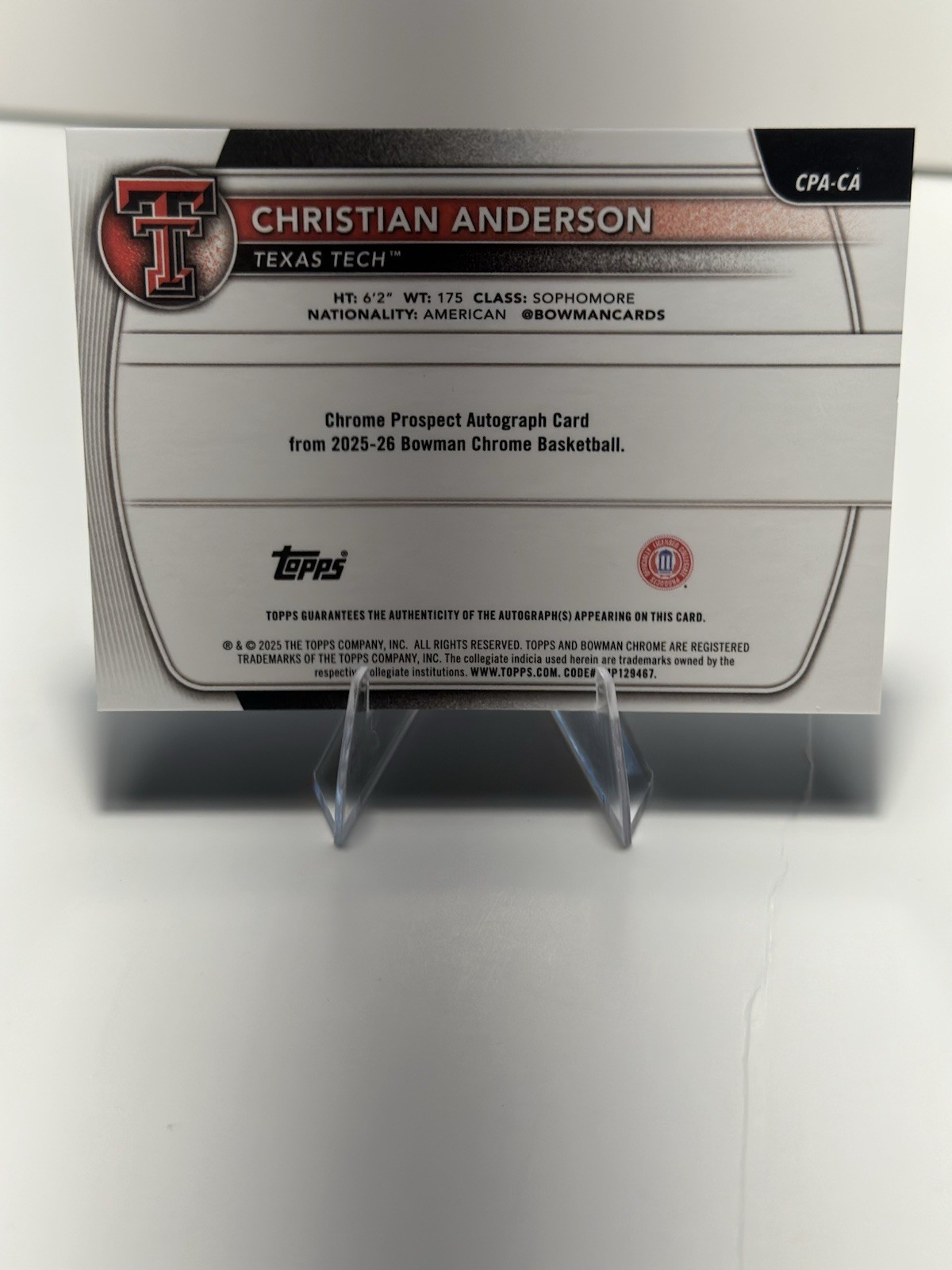 Topps Bowman 2025-26 Chrome Prospect Auto Christian Anderson /150