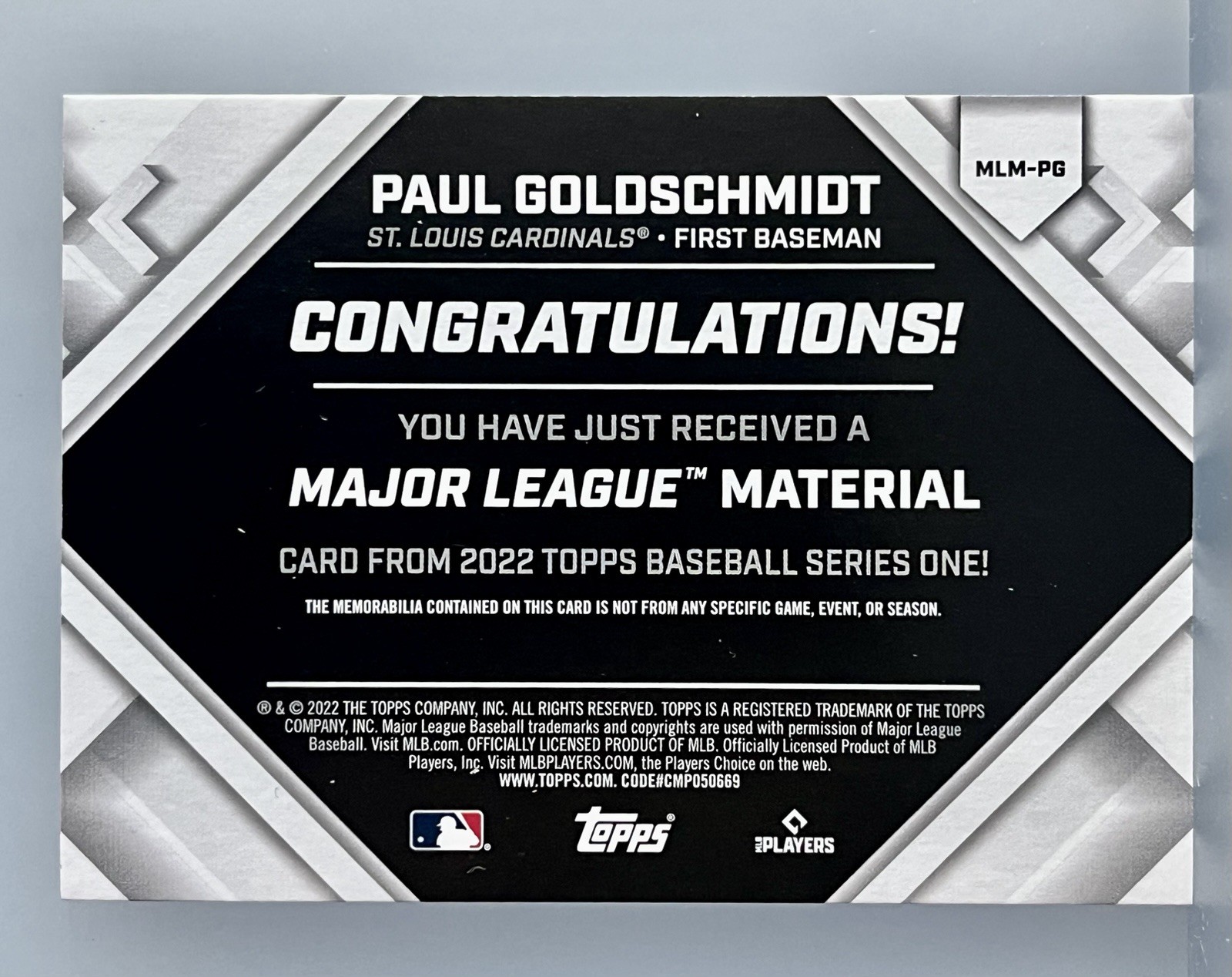 2022 Topps Series 1 Major League Material Paul Goldschmidt #MLM-PG Cardinals