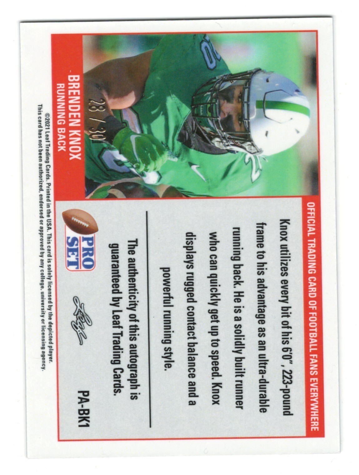 2021 Leaf Pro Set Metal Brenden Knox Auto #’d /30 Black RC Rookie FREE SHIP!!