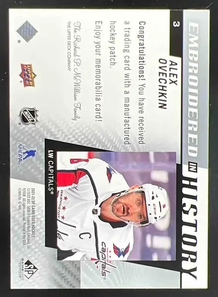 2021-22 Upper Deck SP Game Used – Embroidered in History Alex Ovechkin #3