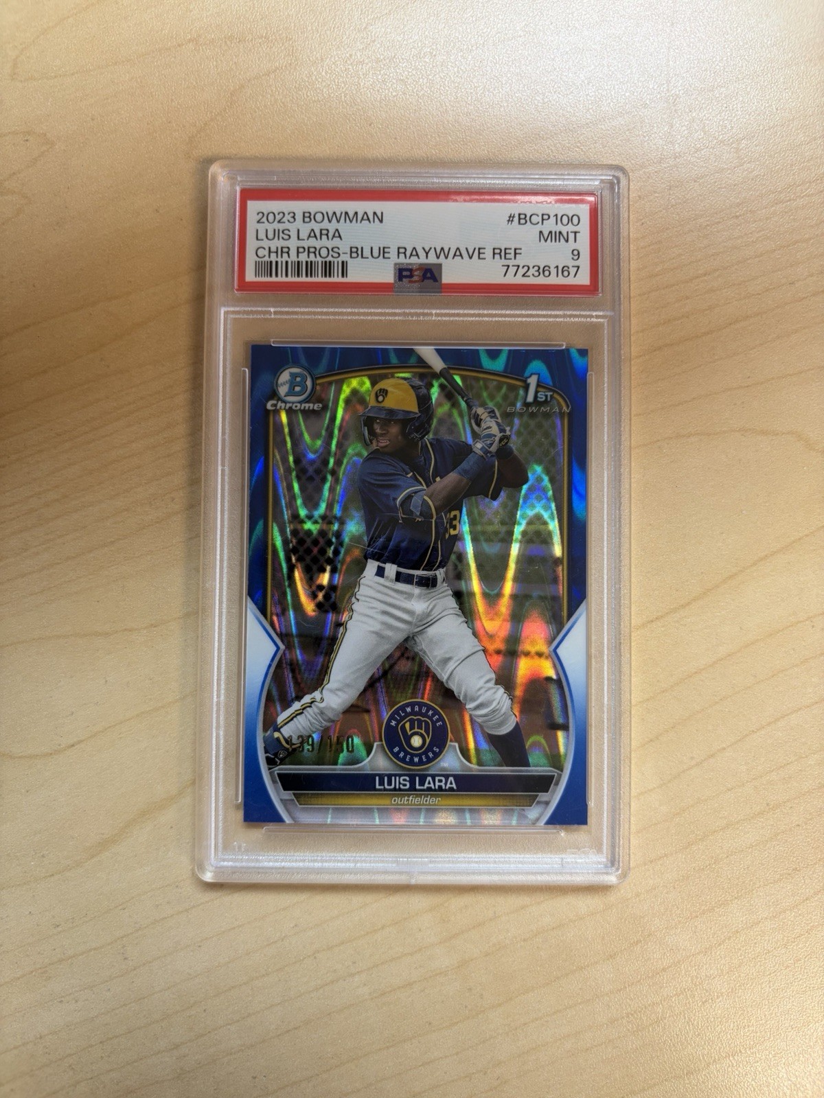 2023 Bowman Chrome Prospects Blue RayWave Refractor Luis Lara 1st ROOKIE /150