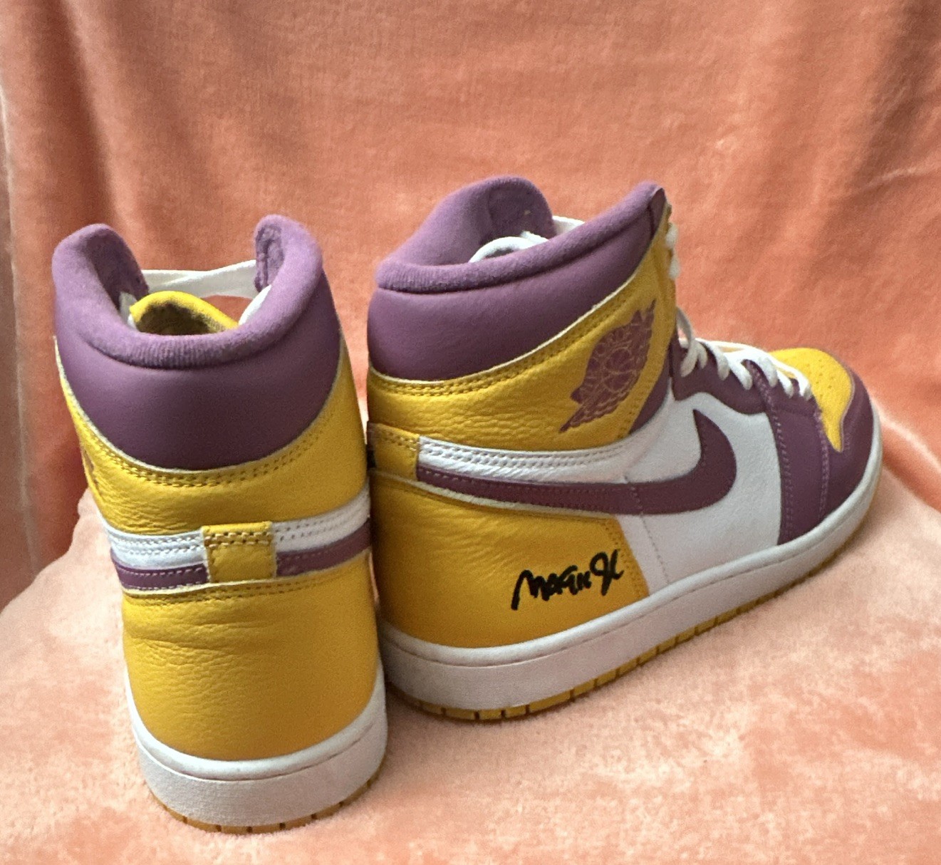 Nike Air Jordan 1 Retro High Purple Yellow Signed Leather High Top Sneakers
