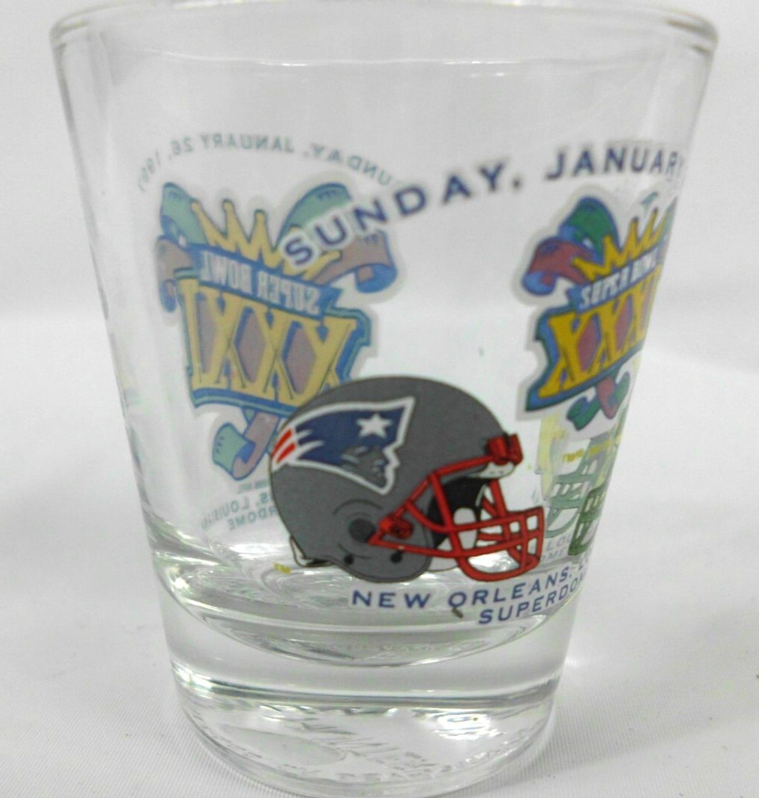 Vintage Super Bowl XXXI 31 Shot Glass NFL Football 1997 Packers Patriots 2.5 In
