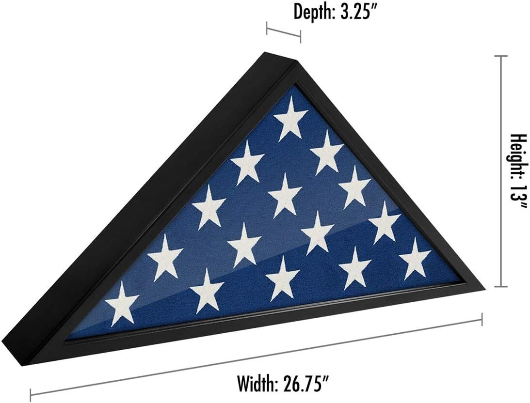 Large Flag Display Case for 5×9.5′ Burial Flags Tabletop Wall Mount Black