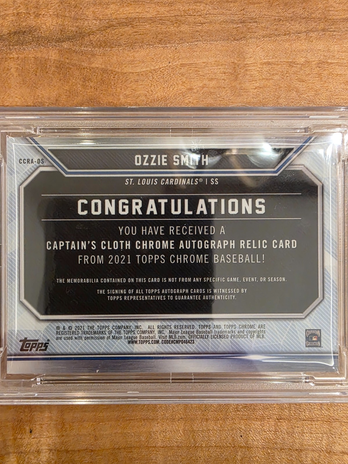 2021 Topps Chrome Ozzie Smith Captains Cloth Relic Auto /99 PSA 9