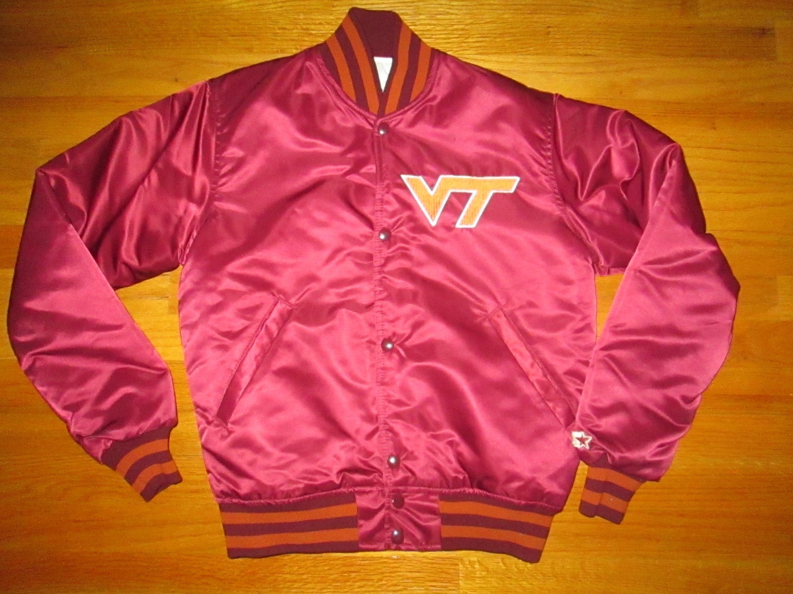 MADE IN USA Vtg 80s Virginia Tech Hokies 1st Gen Satin Starter Jacket Small GUC