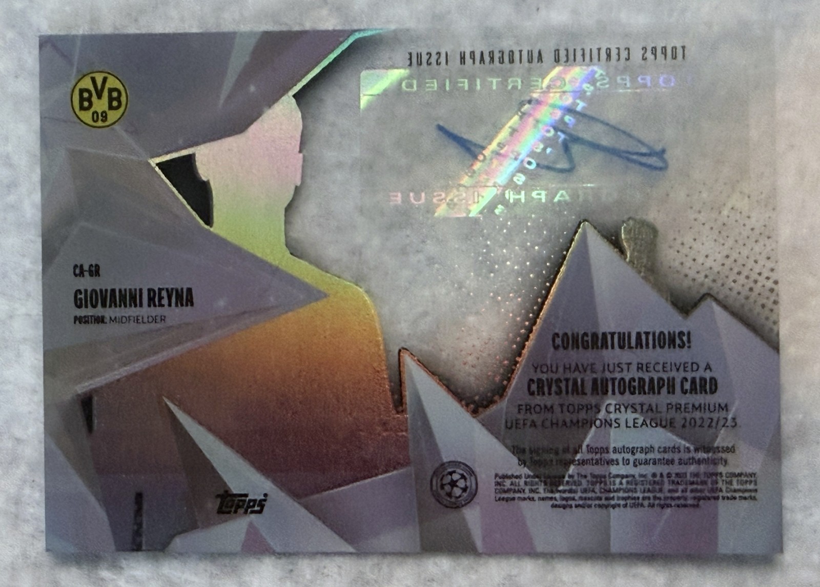 2022-23 Topps Crystal Premium UCL Crystal Giovanni Reyna #CA-GR Auto