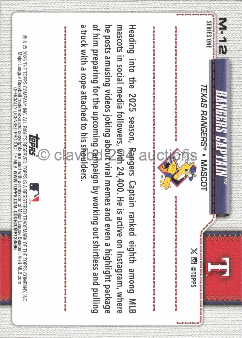 2026 TOPPS CELEBRATION MLB – Rangers Captain – Mascots #M-12 Texas Rangers Horse