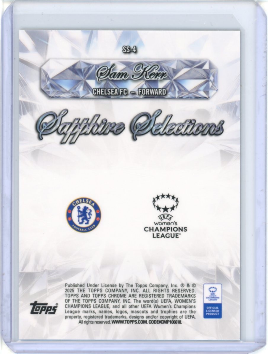 2024-25 TOPPS CHROME UEFA WOMEN’S UWCL SAPPHIRE SELECTIONS SAM KERR #4