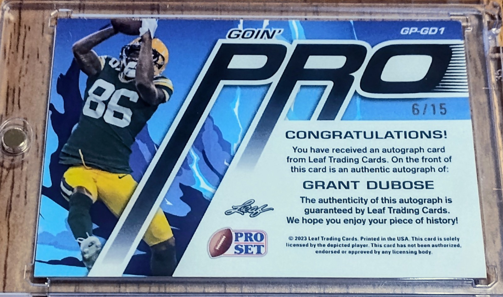 2023 Leaf Pro Set Metal Goin’ Pro Autographs Grant Dubose #GP-GD1 6/15-Packers