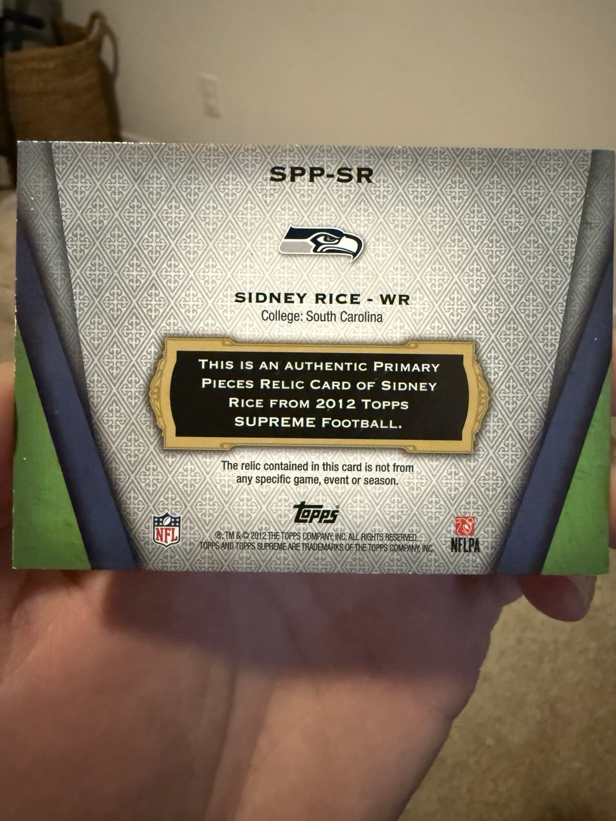 2012 Sidney Rice Topps Supreme NFL Shield 1/1 Seattle Seahawks WR