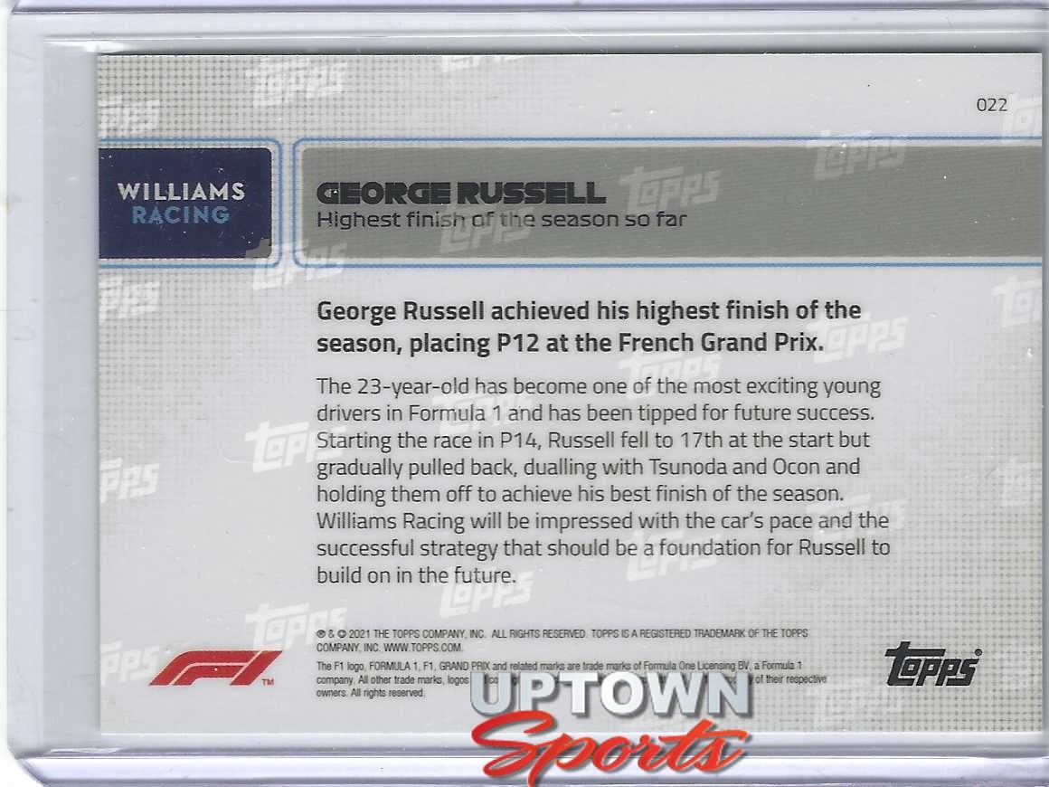 2021 Topps Now Formula 1 -Card #022- George Russell-Highest finish of the season