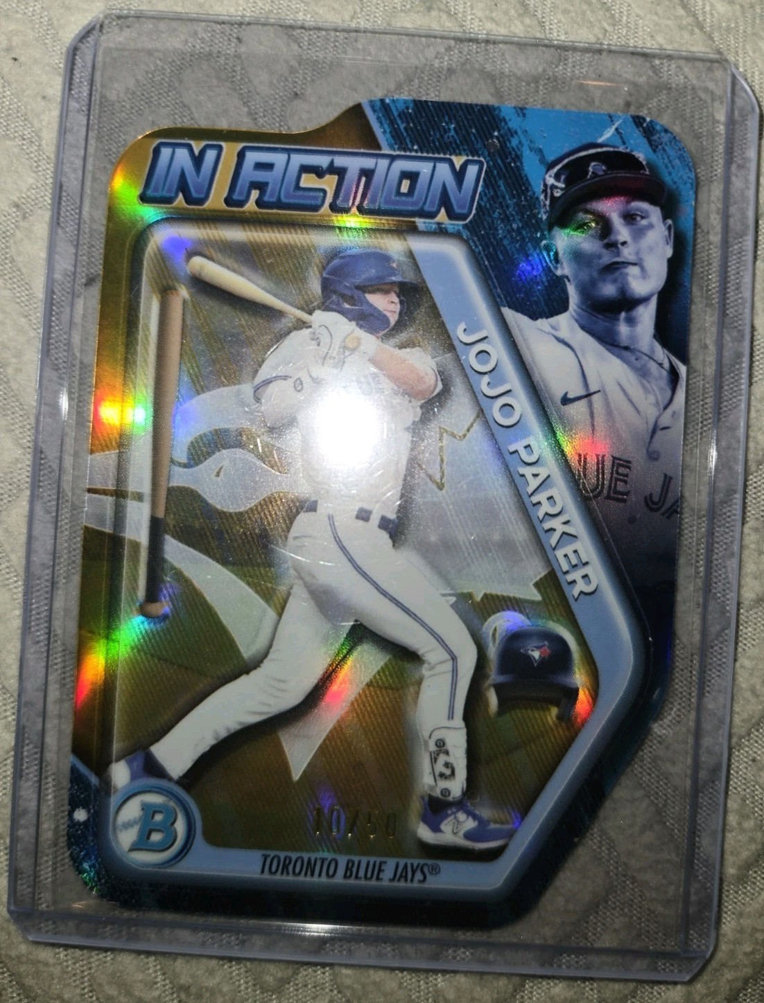 2025 BOWMAN DRAFT IN ACTION JOJO PARKER #10/50 GOLD DIE-CUT TORONTO BLUE JAYS🔥