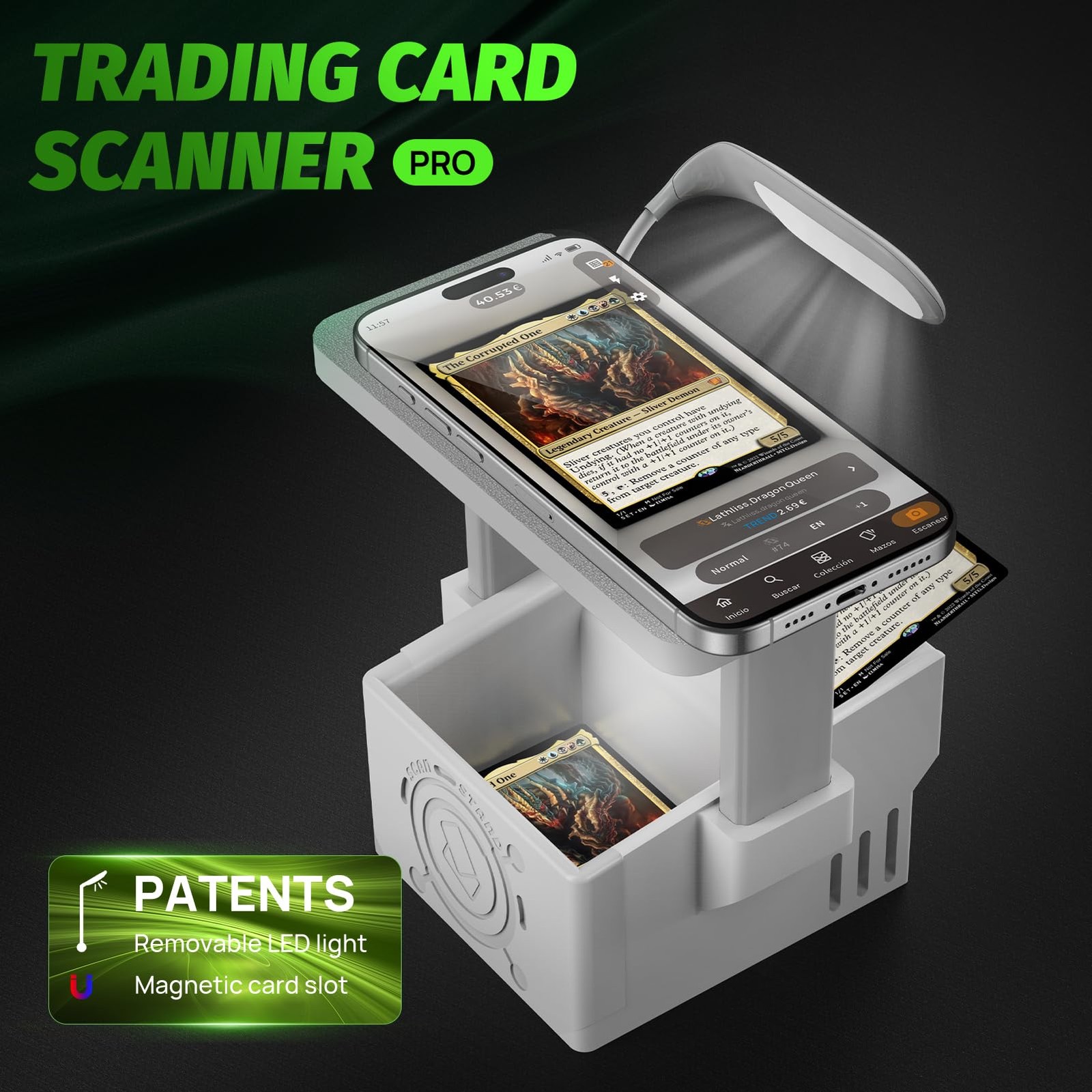 Card Scanner Pro for Trading Cards – MTG & TCG Card Scanner Stand with LED Light