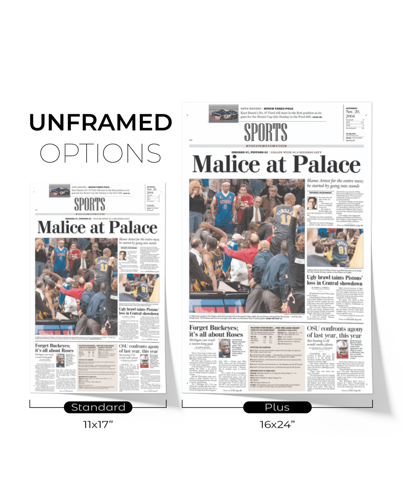 2004 Malice at the Palace Pacers vs. Pistons Brawl Framed Newspaper: