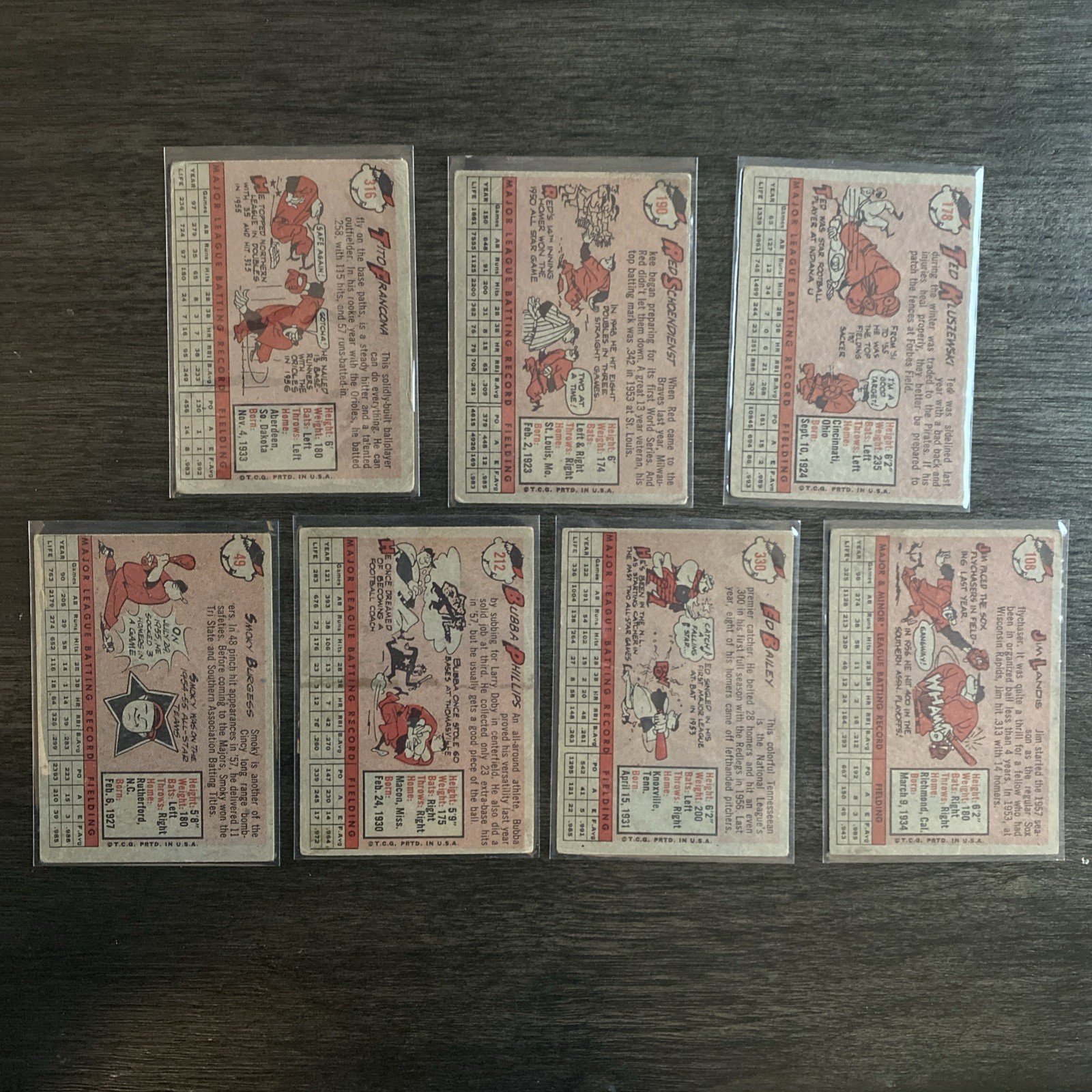1958 Topps Baseball Lot 7 Dif ALL STARS AND SEMI-STARS Vg-Ex Red Schoendienst