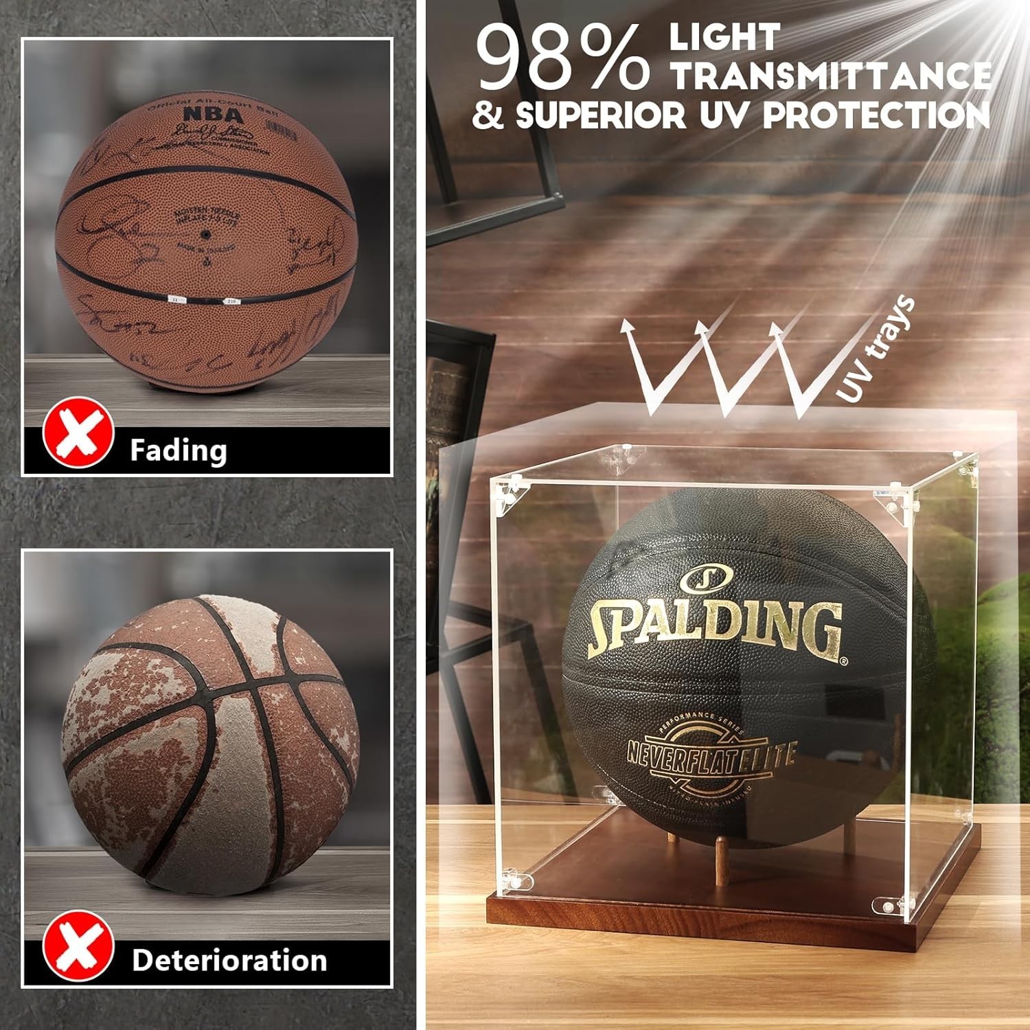 Basketball Display Case – 10″ Acrylic Box with Elegant Wooden Base