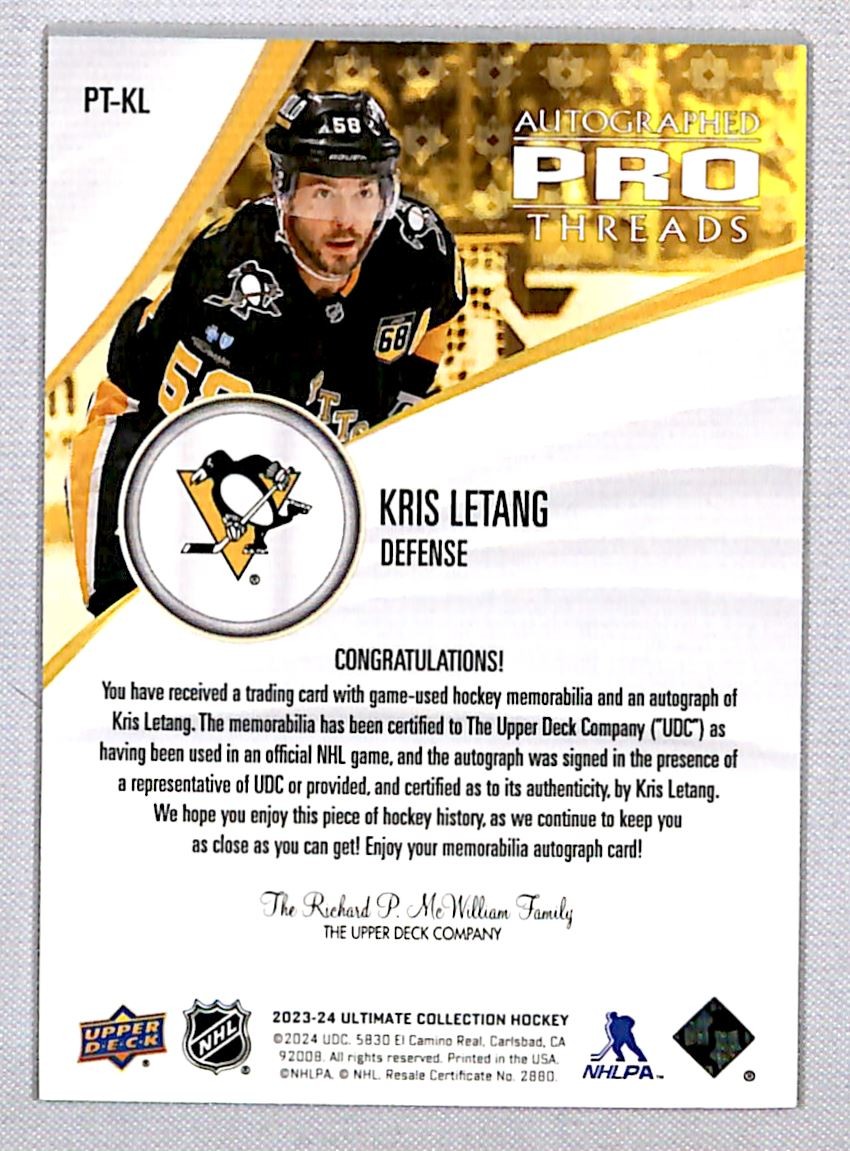 Kris Letang 2023-24 UD Ultimate Pro Threads Auto Patch /49 #PT-KL Pittsburgh