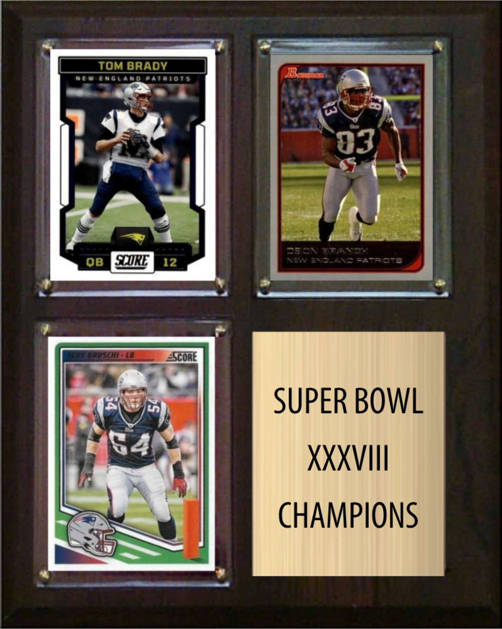 New England Patriots Super Bowl XXXVIII Champions Fan Gift Plaque 8×10 3 Cards