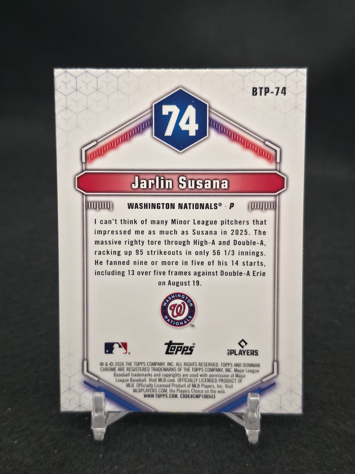 2026 Topps Bowman Chrome #BTP-74 Jarlin Susana Scouts’ Top 100 Prospects