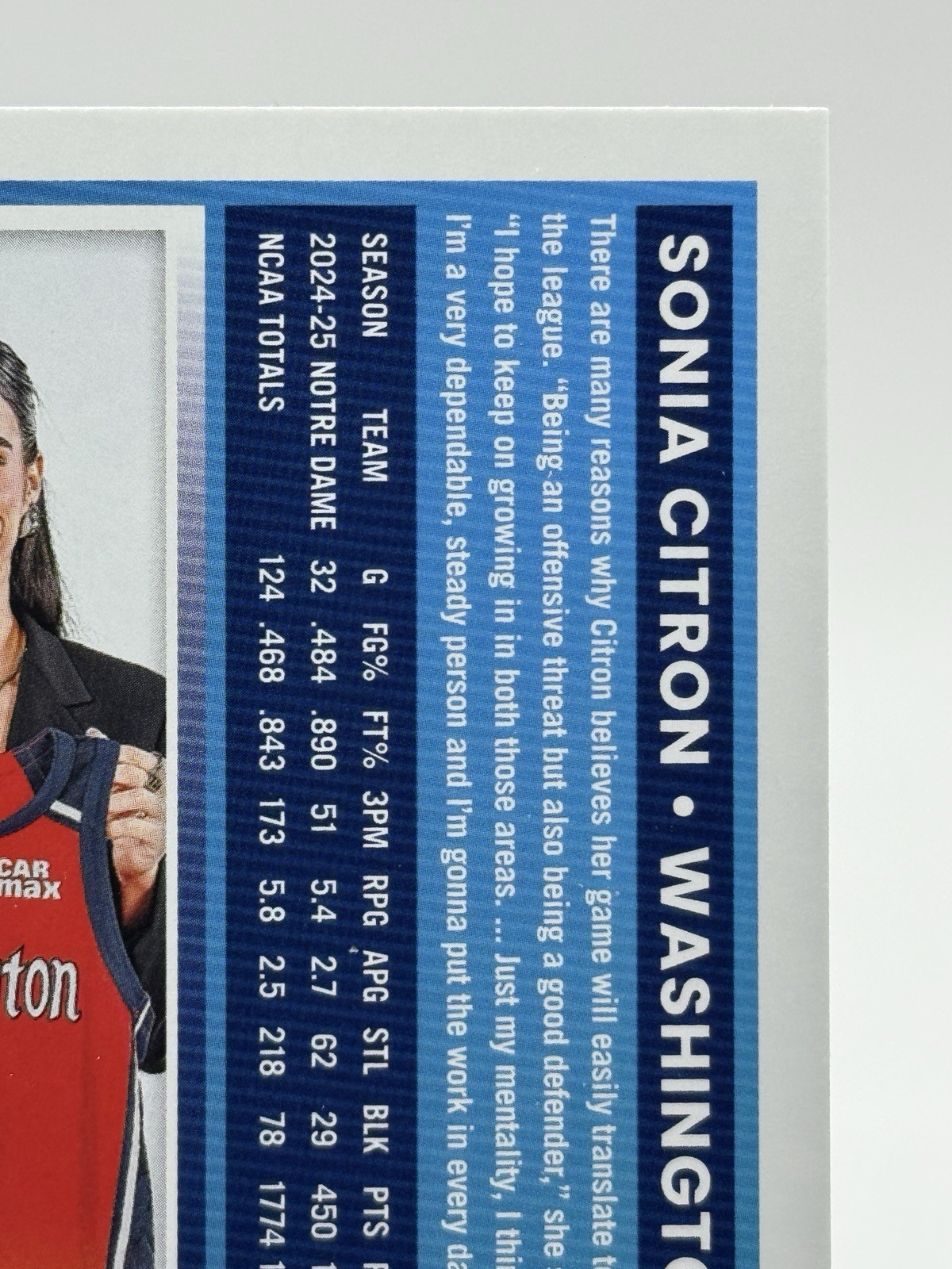 💙 2025 Donruss WNBA Rated Rookie – Sonia Citron #87 – Washington Mystics