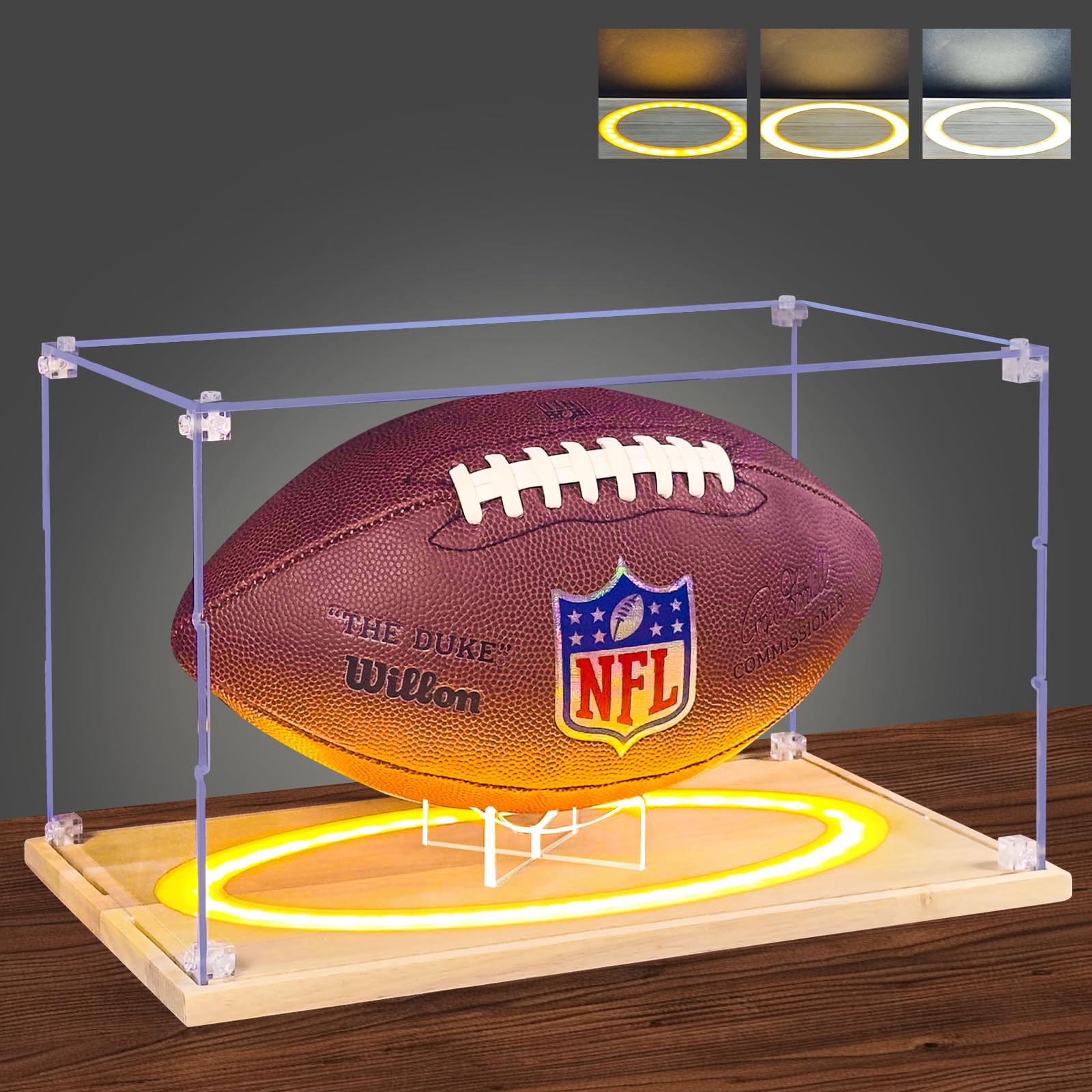 DORYBEN Football Display Case with Light, Full Size Acrylic Box with Removabl…