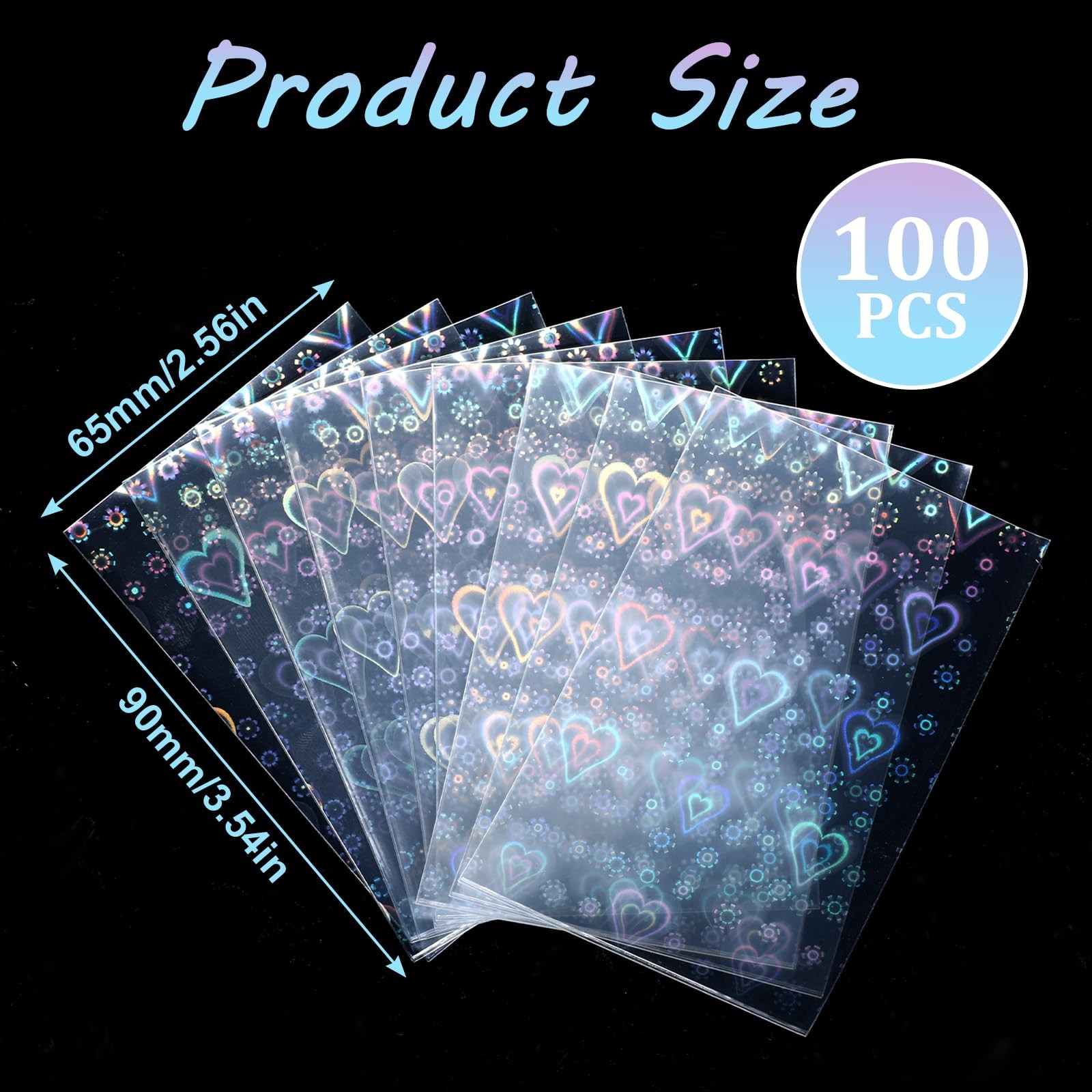 100 Pcs Photocard Sleeves Love HeartShape Laser Flashing Card Sleeves Trading…