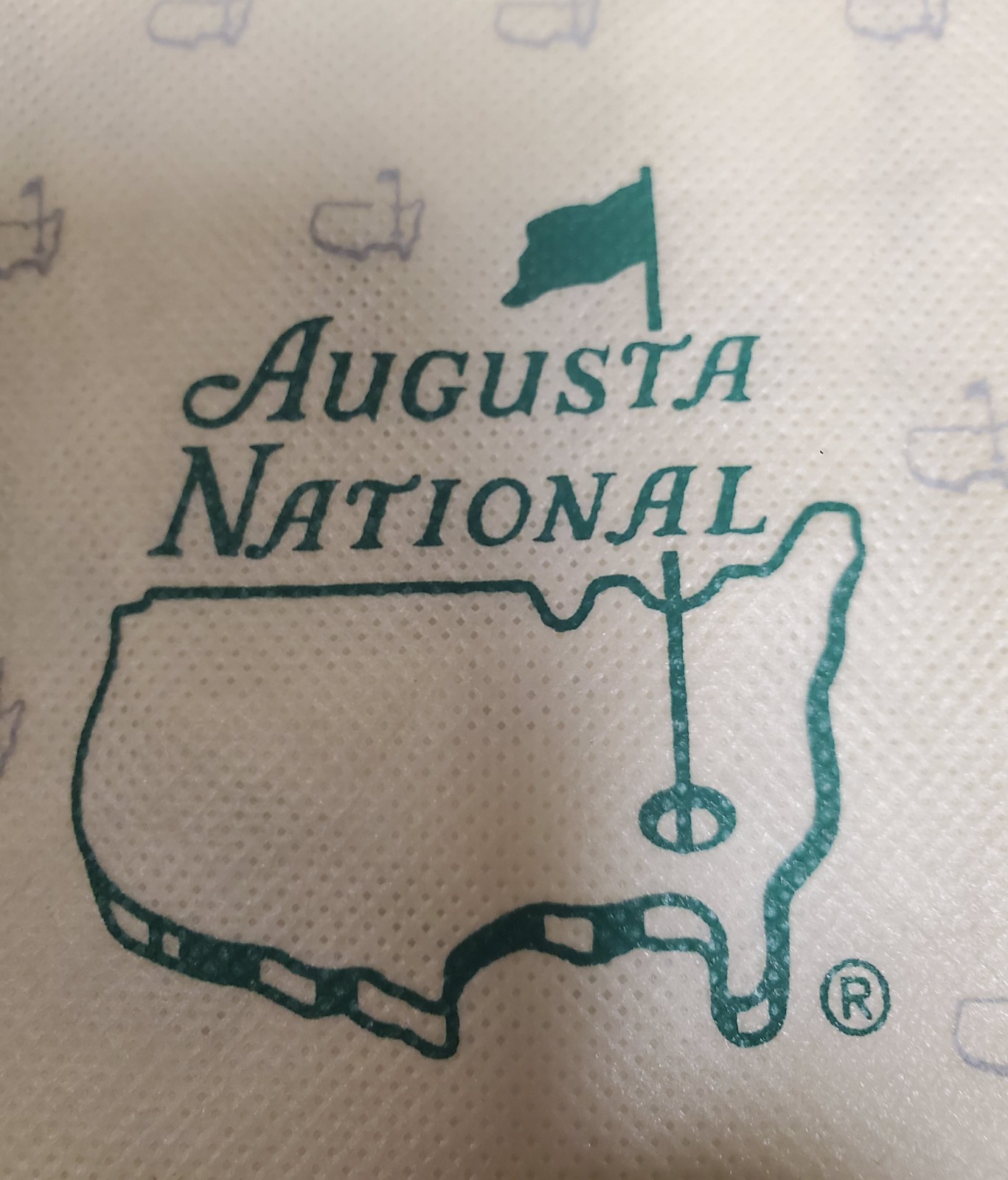 AUGUSTA NATIONAL LOGO 6X9 CLOTH CARRY BAG . NEVER USED.INUSUAL ITEM !