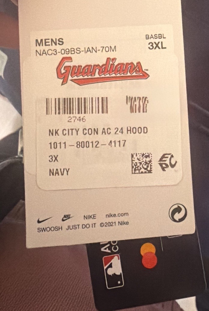 Nike Cleveland Guardians CLE City Connect Pullover Hoodie Navy Mens 3XL BNWT