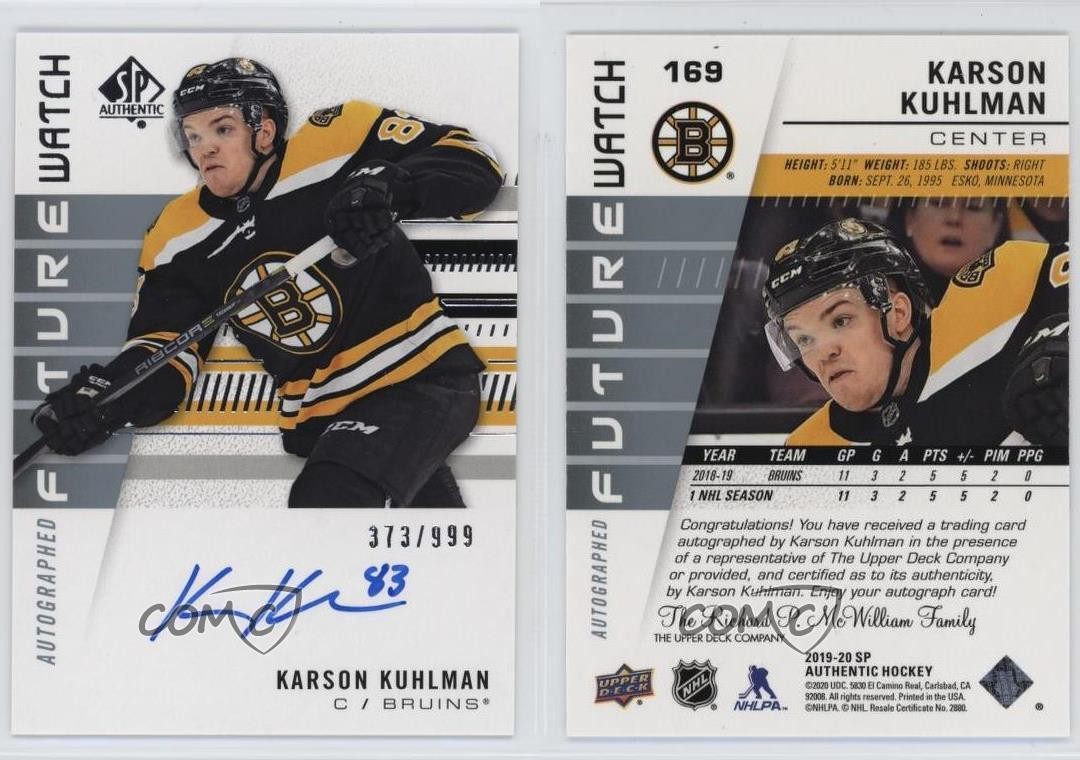 2019 SP Authentic Future Watch Rookies /999 Karson Kuhlman Rookie Auto RC 1sr1