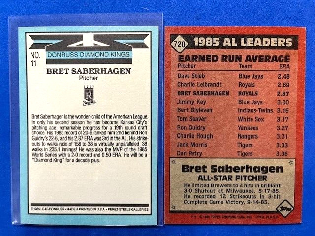 MLB – Bret Saberhagen 1986 Donruss Diamond Kings & 1986 Topps AL All Star