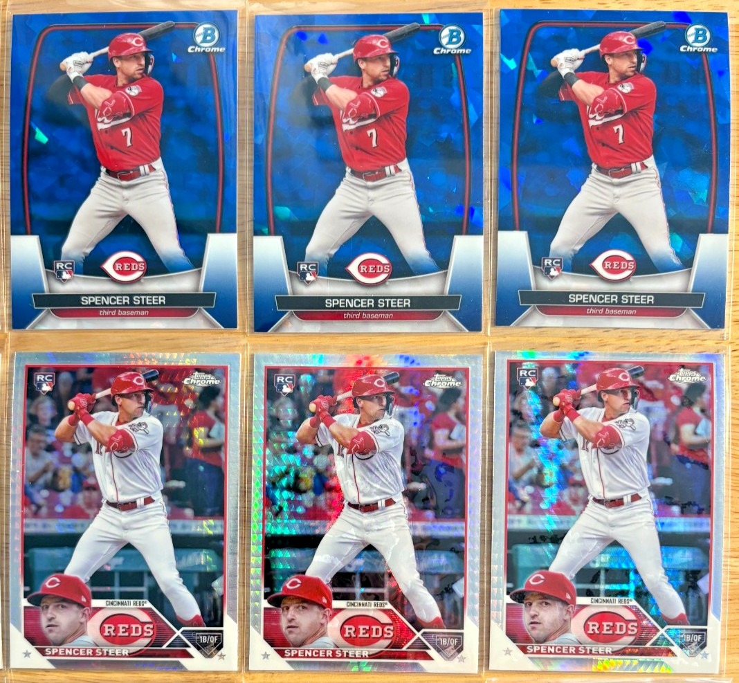 (15x) Spencer Steer 2023 Topps/Bowman SAPPHIRE/X-FRACTOR/SEPIA+ Rookie Lot (RC)