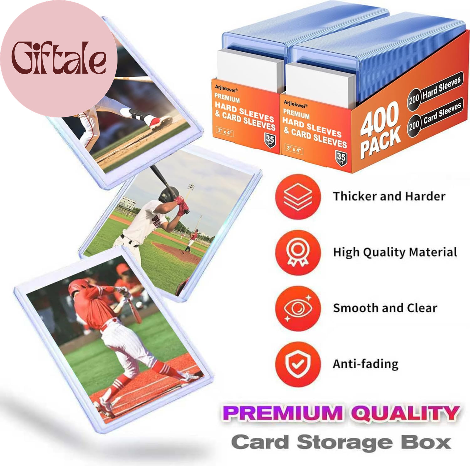 400 Card Sleeves Hard Plastic, 3″X4″ Baseball Cards Protectors Plastic, Premium