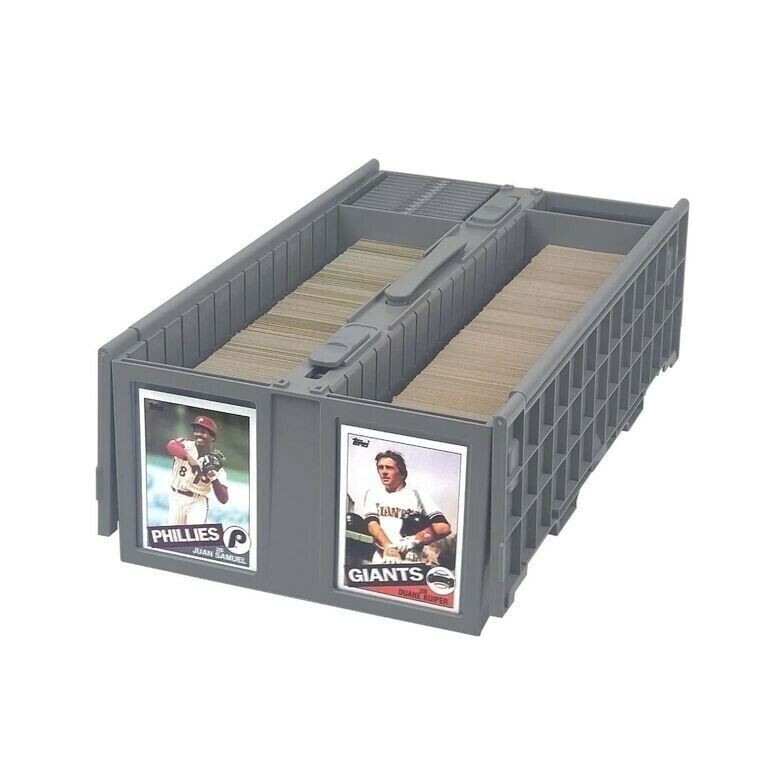 BCW 1600 Count Gray Plastic 2 Row Collectible Trading Card Bin with Hinged Lid