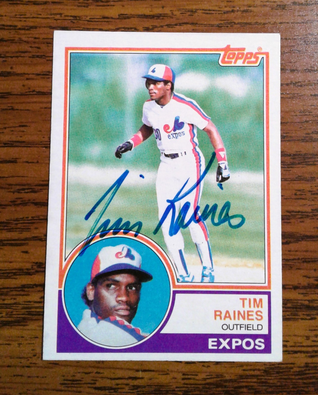 1983 Topps Tim Raines Signed Card #595 Montreal Expos Autographed Auto