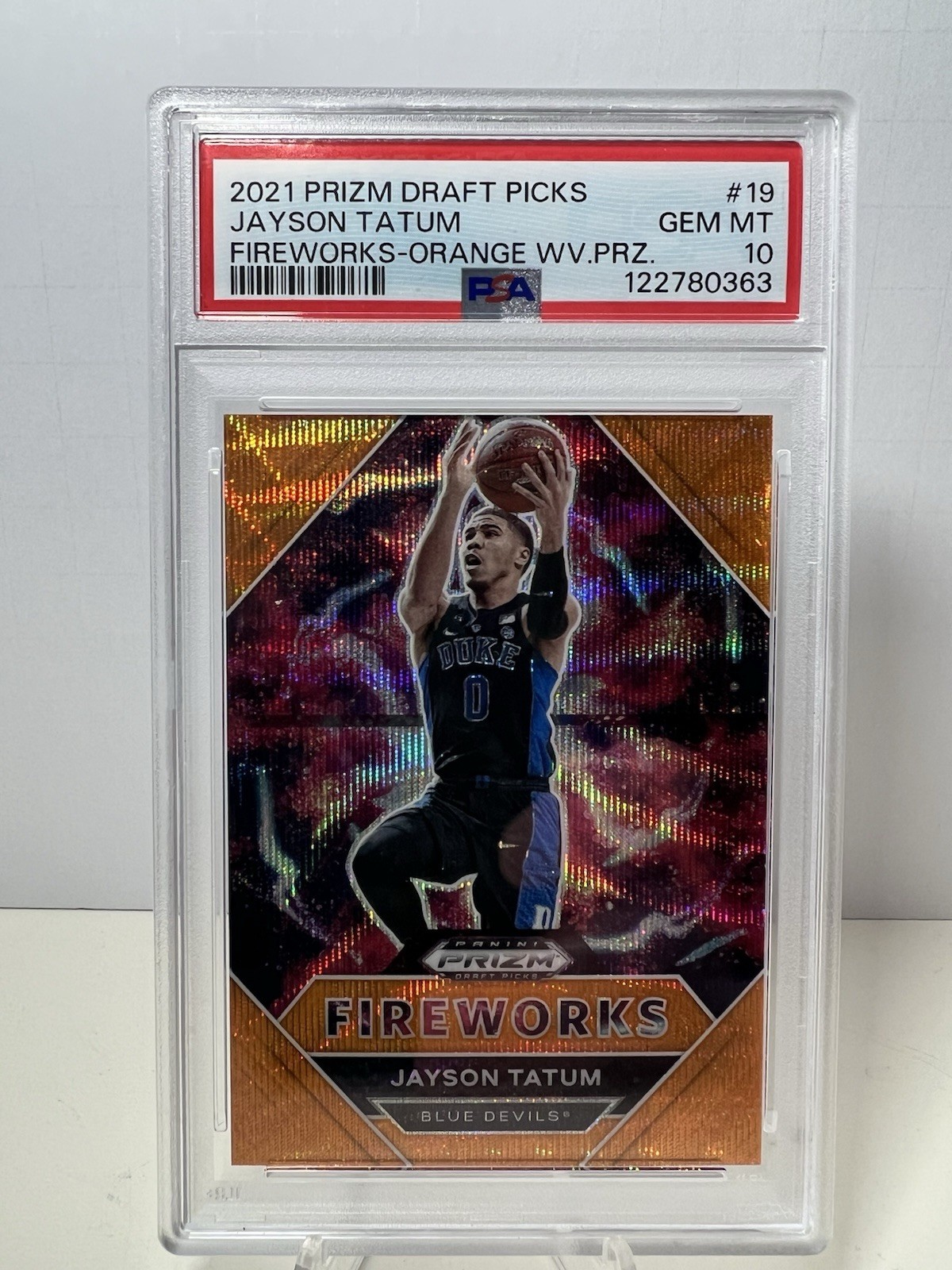 Panini Prizm Draft Picks Fireworks Orange Jayson Tatum #19 PSA 10 68/75