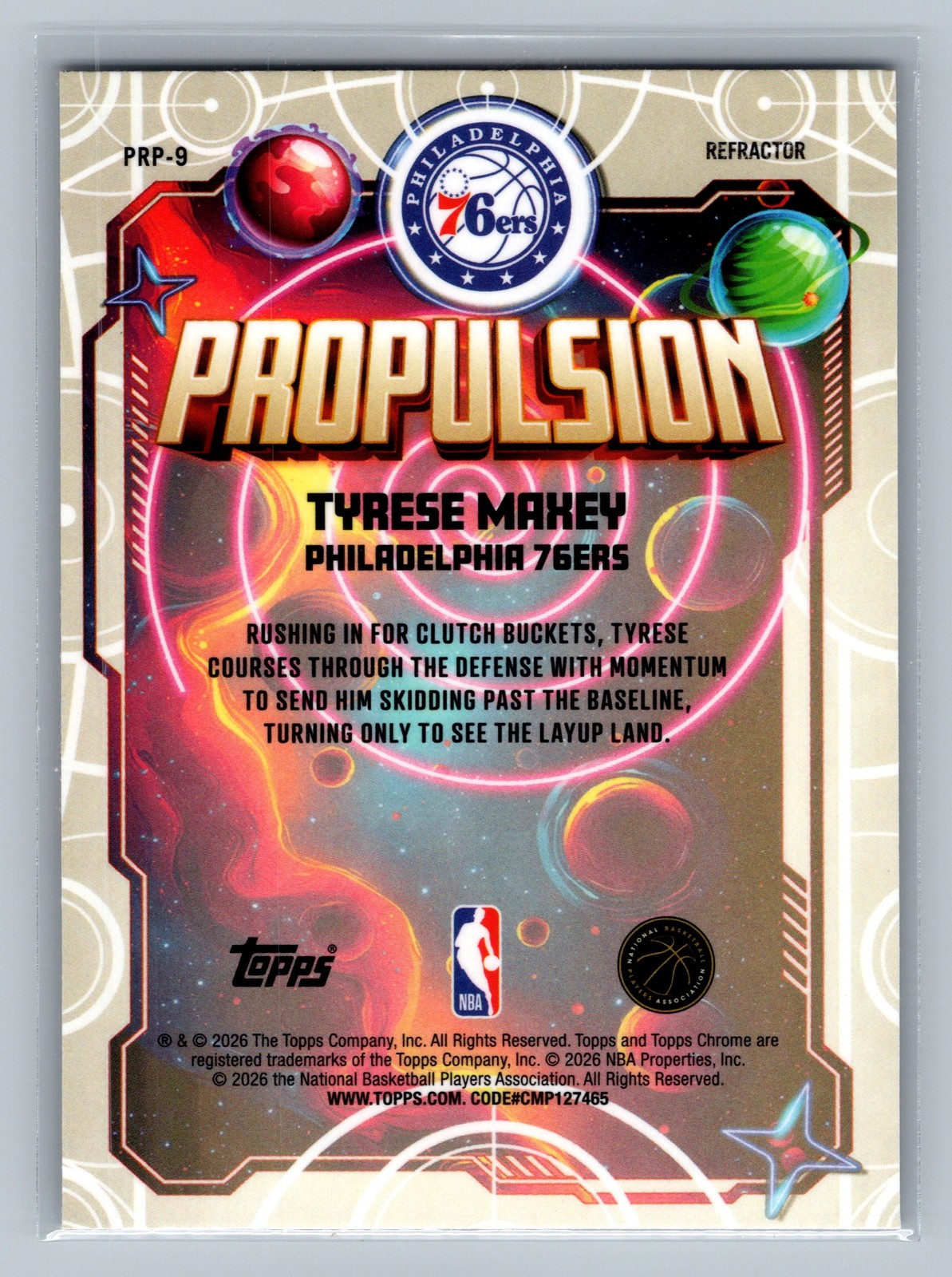 2025-26 Topps Chrome Cosmic #PRP-9 Tyrese Maxey Propulsion Refractor
