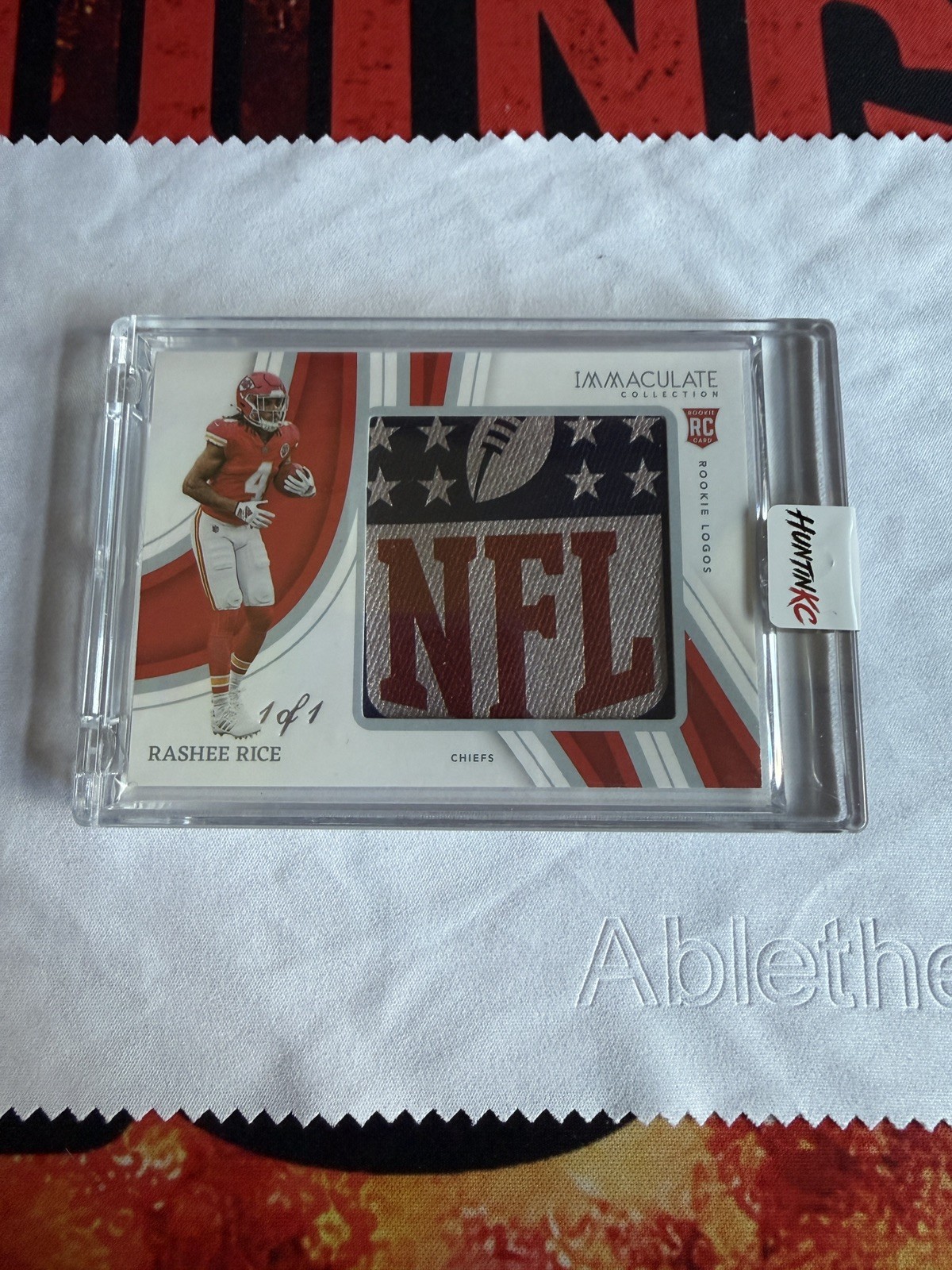 RASHEE RICE 2023 PANINI IMMACULATE LOGOS PIGSKIN LOGO NFL SHIELD PATCH 1/1 RC