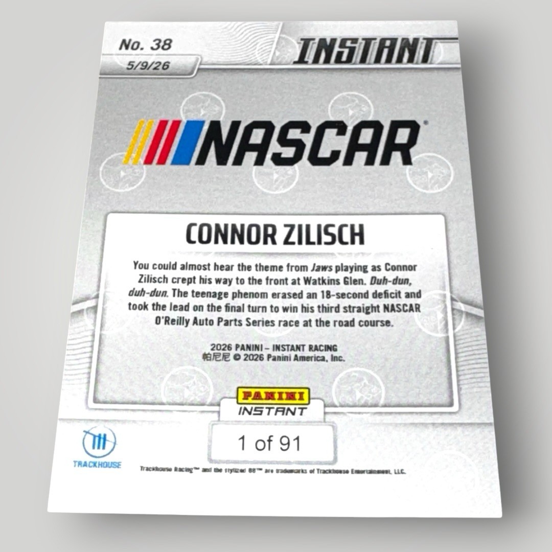 Connor Zilisch – 2026 Panini Instant NASCAR #38 POUNCES VICTORY card 1 of 91