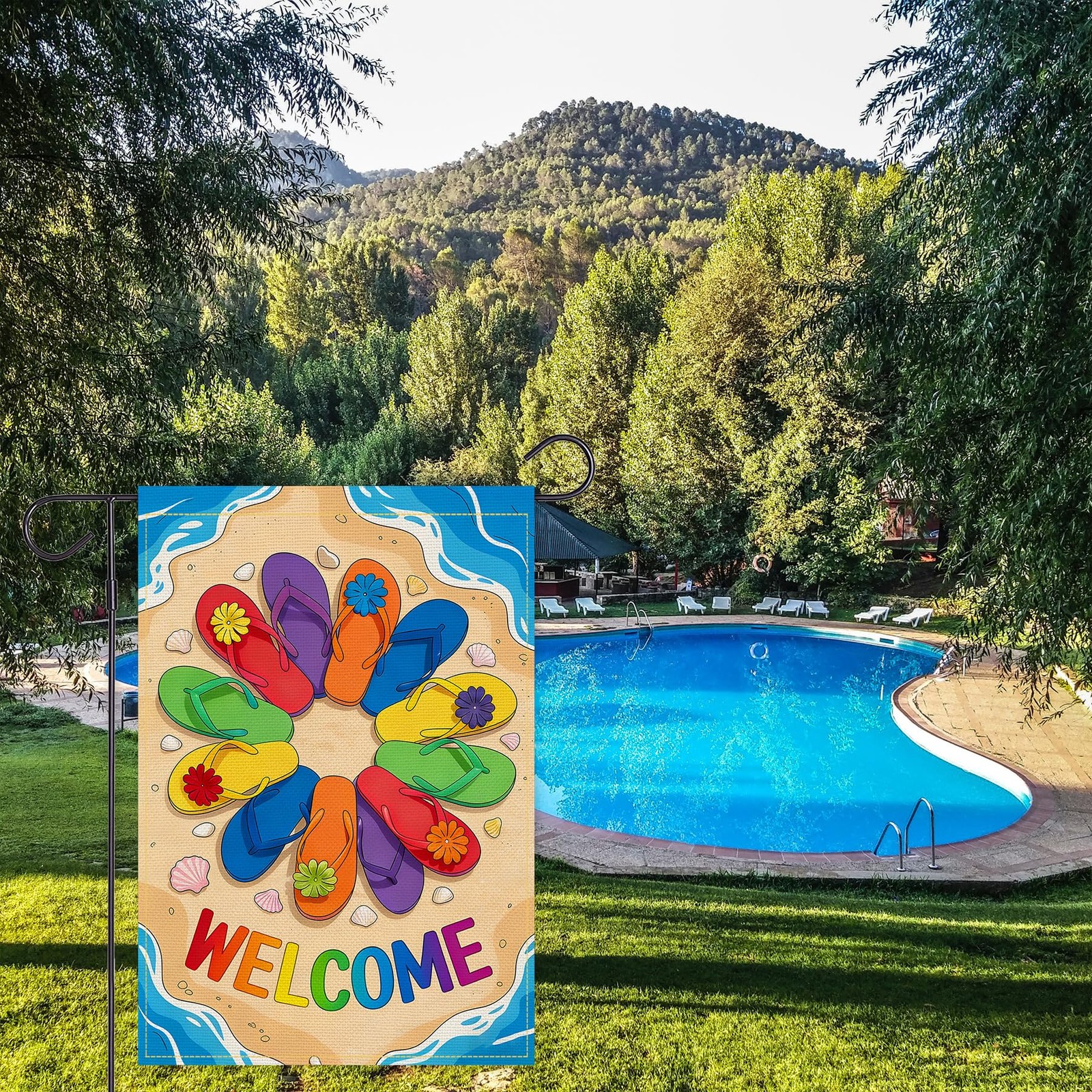 Balgardekor Welcome Summer Beach Garden Flag Vertical 18″L x 12″W, Slippers