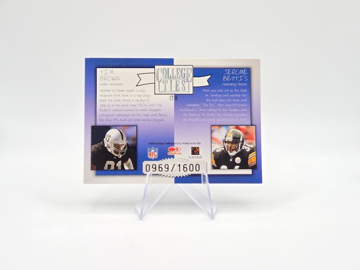 Jerome Bettis Tim Brown 2002 Donruss Elite College Ties SP /1600 #CT-16